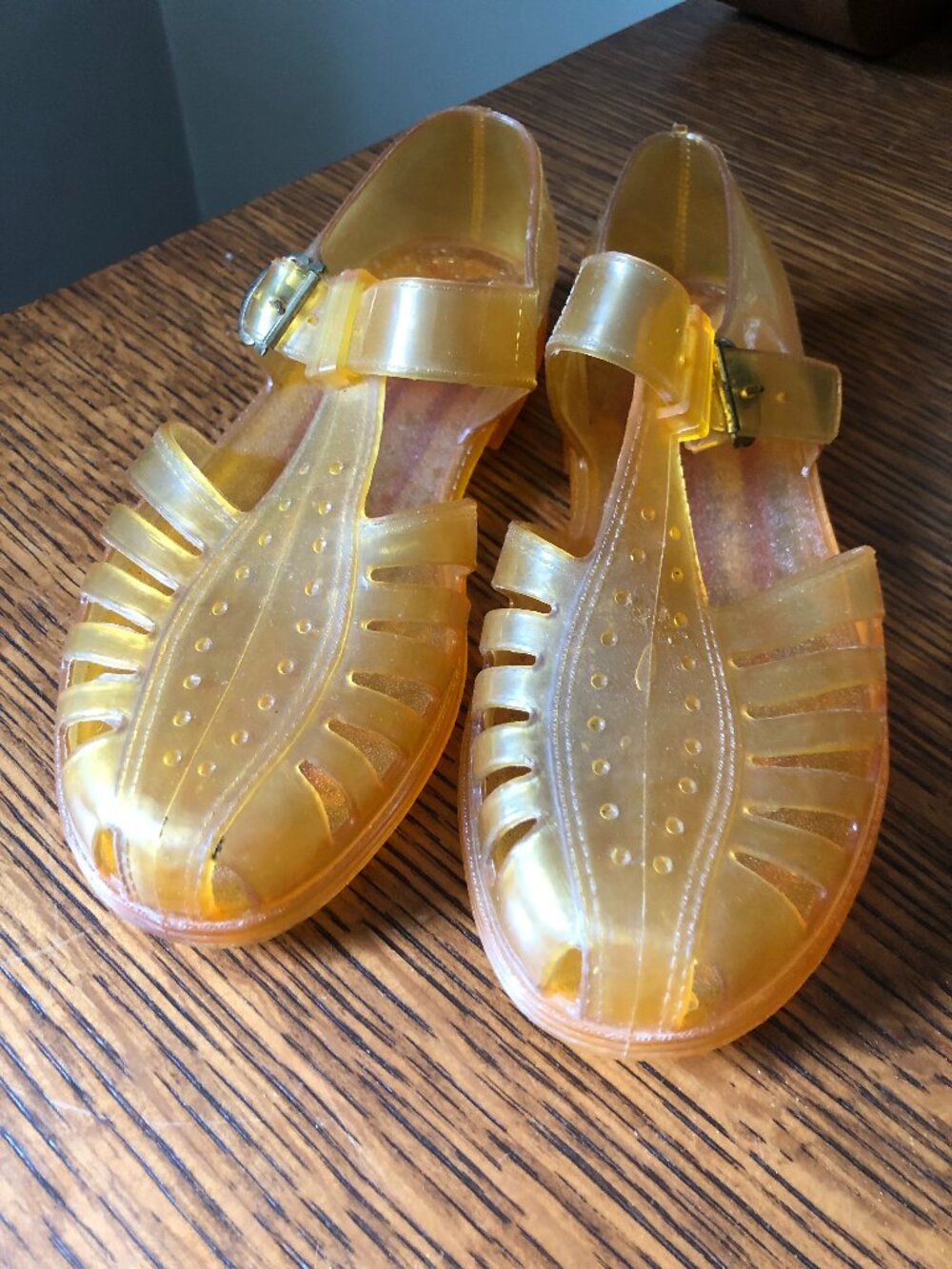 1980s Jelly Shoe Yellow Buckled sz 5